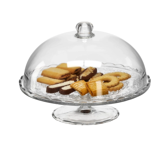 Plat à étages en verre avec cloche 29 cm