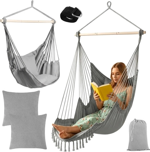 Fauteuil hamac suspendu 2-en-1 avec coussins, gris GARDLOV