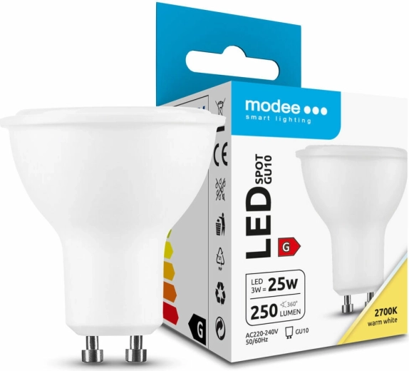 Modee ampoule LED spot GU10 3 W, 250 lm, blanc chaud 2700 K