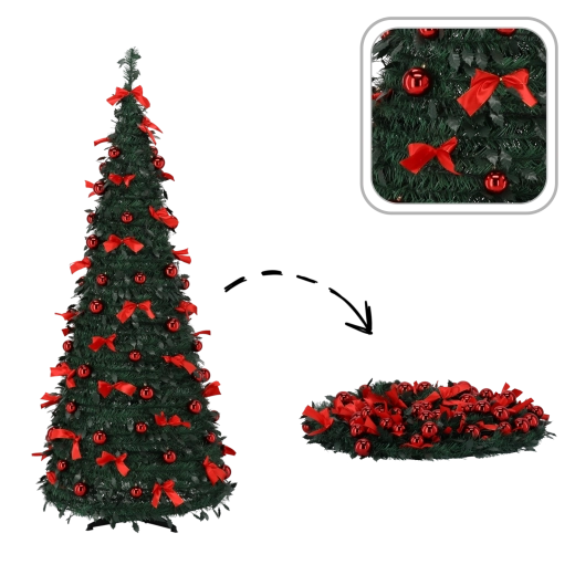 Sapin de Noël artificiel pliable Nina 180 cm avec éclairage LED et décorations - 1 pièce