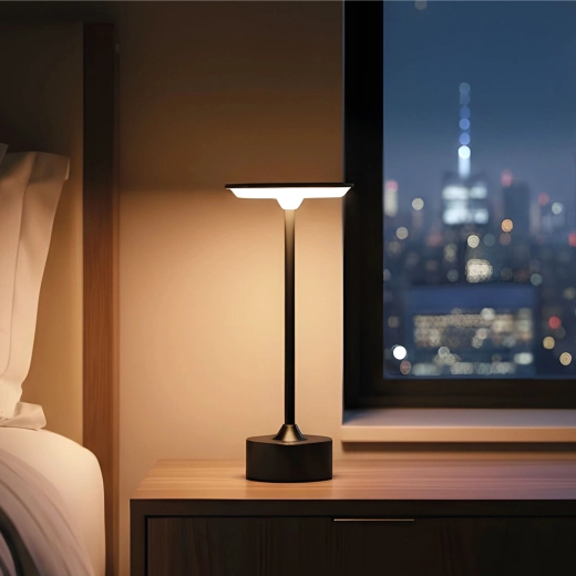 Lampe de table rechargeable en métal noir avec couleur et intensité lumineuse réglables