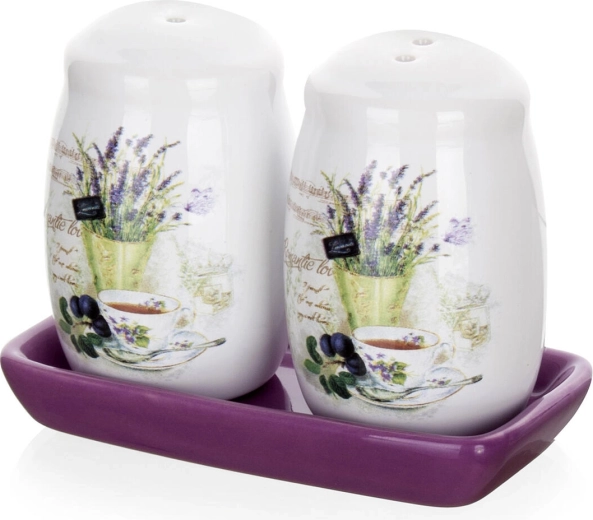 Salière et poivrière en céramique Lavender avec plateau