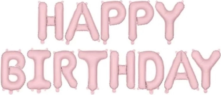 Inscription ballon en aluminium Happy Birthday rose 340 × 35 cm