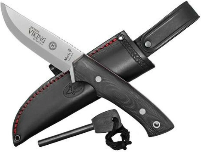 Muela Viking M11M couteau universel 11 cm avec technologie CRIO-T, Micarta noire, étui en cuir et pierre à feu