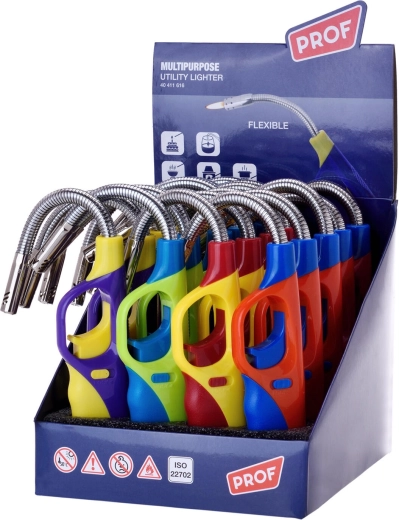 Briquet à flamme rechargeable 25 cm avec sécurité enfant, assortiment de couleurs