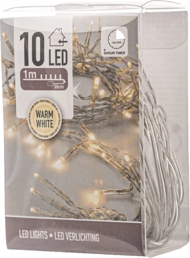 Guirlande lumineuse LED d’intérieur 1 m, 10 LED, jaune chaud, avec minuterie