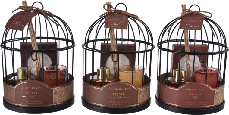 Coffret cadeau diffuseur et bougie dans une cage métallique marron