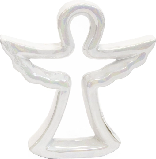 Ange décoratif en céramique blanc nacré 21 cm