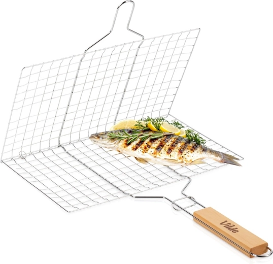 Panier de grillade Vilde en métal 34 × 22 cm avec poignée en bois