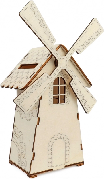 Tirelire en bois en forme de moulin avec lumière