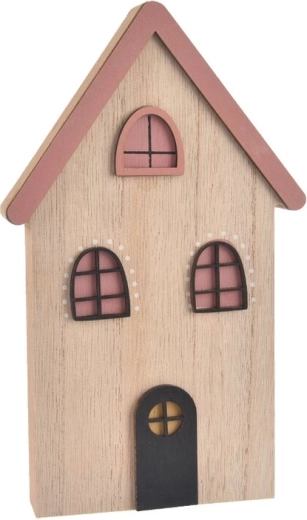 Petite maison décorative en bois rose 12 × 2 × 20 cm