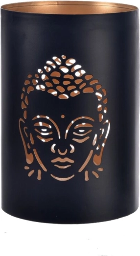 Bougeoir Bouddha noir et or 12 × 12 × 18 cm