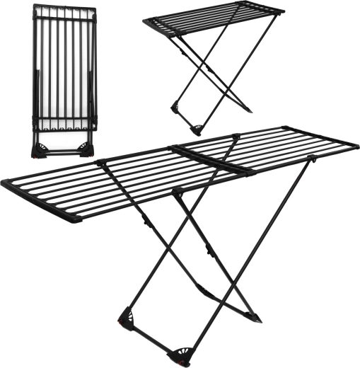 Étendoir sur pied pliable pour linge, noir mat