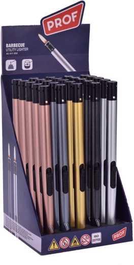 Briquet à flamme rechargeable PROF 21 cm – assortiment de couleurs