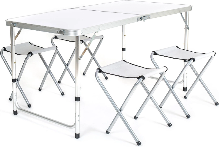 Set de camping BILBAO – table pliante en aluminium et 4 tabourets