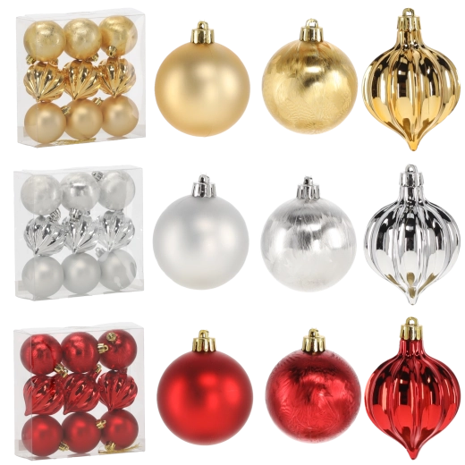 Set de boules de Noël 6 cm – rouge, or et argent (9 pcs)