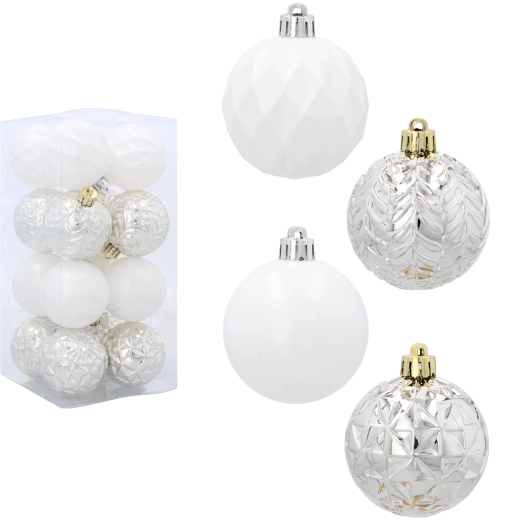 Set de 16 boules de Noël blanches 6 cm en plastique incassable