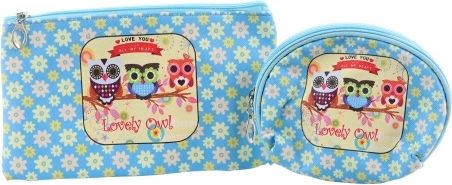 Trousse de toilette motif chouettes – lot de 2 pochettes