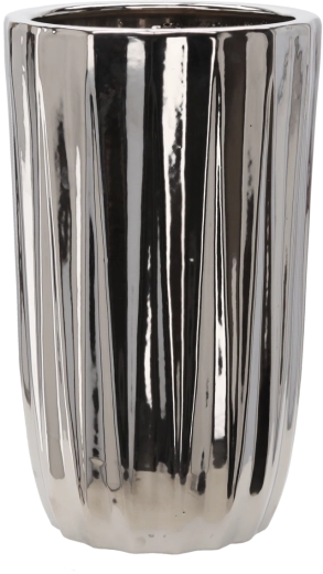 Cache-pot en céramique argenté à rayures 24,5 × 24,5 × 41,5 cm