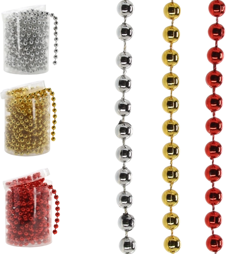 Guirlande de perles de Noël 5 m – rouge, or et argent