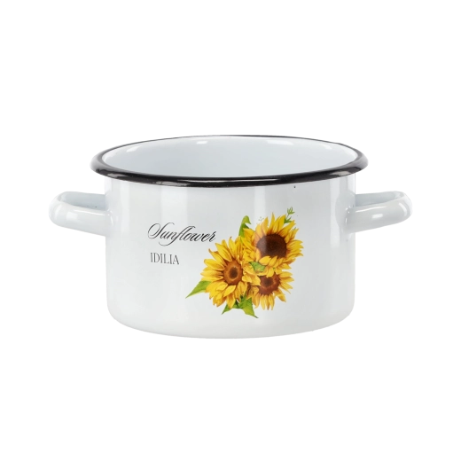 Marmite émaillée 2 l, 16 cm, blanche avec tournesol