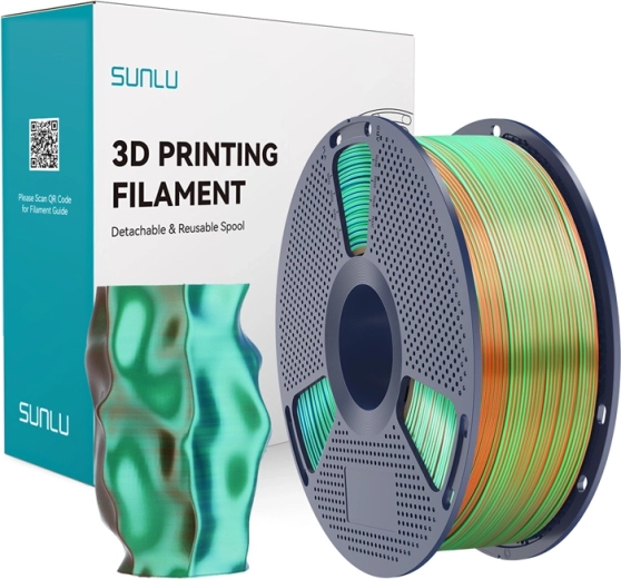 Sunlu PLA+ Silk filament tricolore pour impression 3D orange/bleu/vert