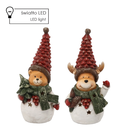 Figurine de Noël ourson/renne avec bonnet LED 36 cm