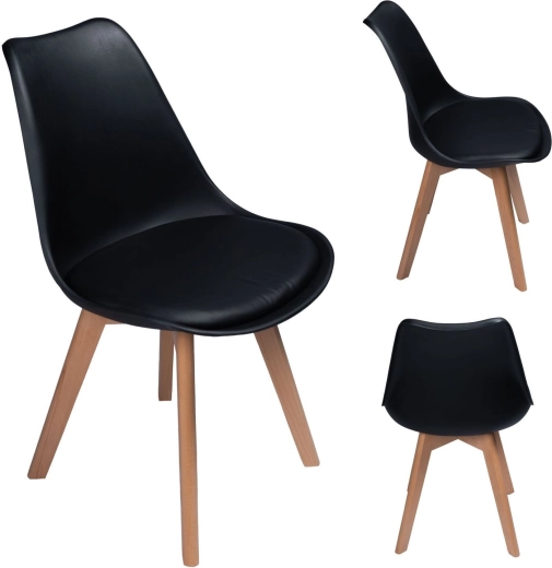 Chaise de salle à manger scandinave avec coussin d’assise noire - 1 pièce
