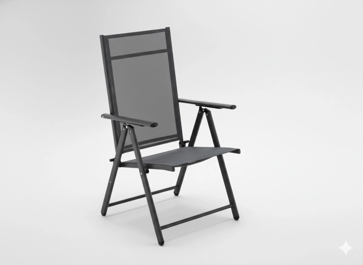 Chaise de jardin pliable en acier, grise, 66 × 53 × 107 cm