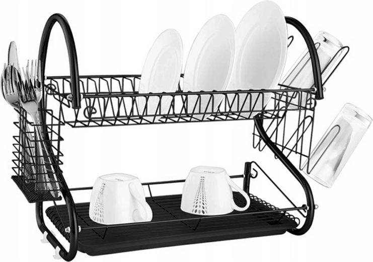Égouttoir à vaisselle à deux niveaux noir