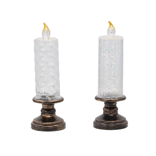 Bougie LED pailletée sur socle décoratif 21 cm