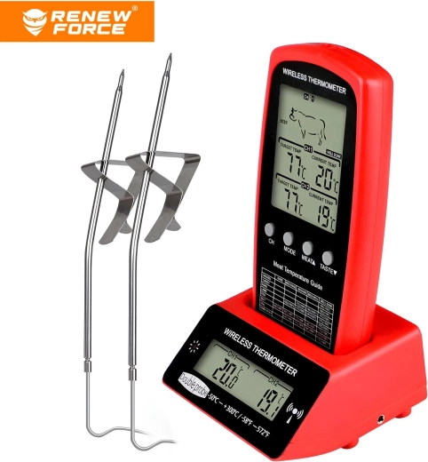 Thermomètre de cuisine numérique pour viande Renew Force avec émetteur et 2 sondes - 1 pièce