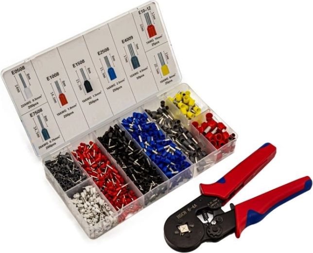 Pince à sertir automatique pour embouts de câble avec organiseur et kit de 1200 embouts