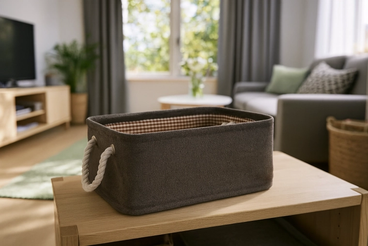 Panier de rangement textile avec poignées en corde 22 × 32 × 14 cm – marron