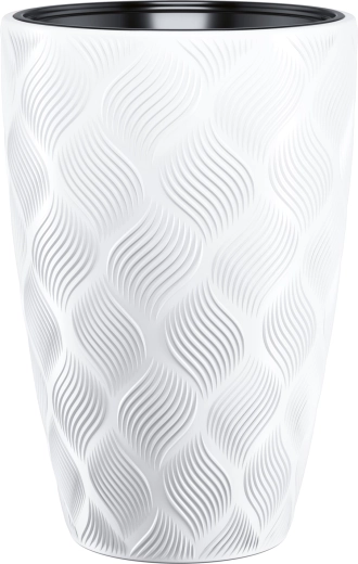 Pot de fleurs Flow Slim 40 avec motif rainuré 3D, blanc