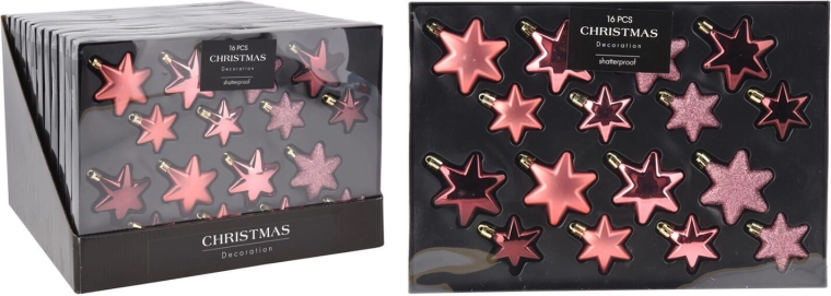 Décorations de Noël étoiles roses mix 16 pcs