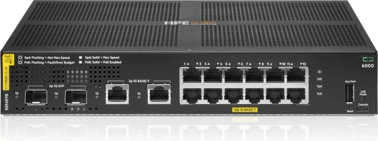 Aruba Networking CX 6000 commutateur administrable 12× Gigabit PoE+ (Classe 4) + 2× Gigabit + 2× SFP, 139 W (R8N89B)