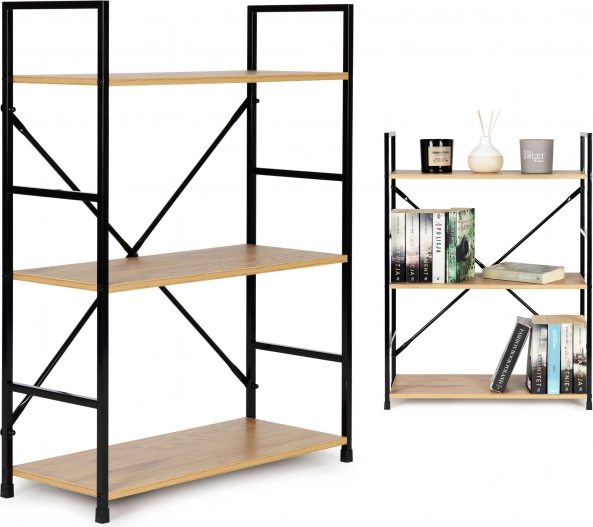 Large étagère en bois avec cadre métallique style LOFT, 3 étagères ModernHome