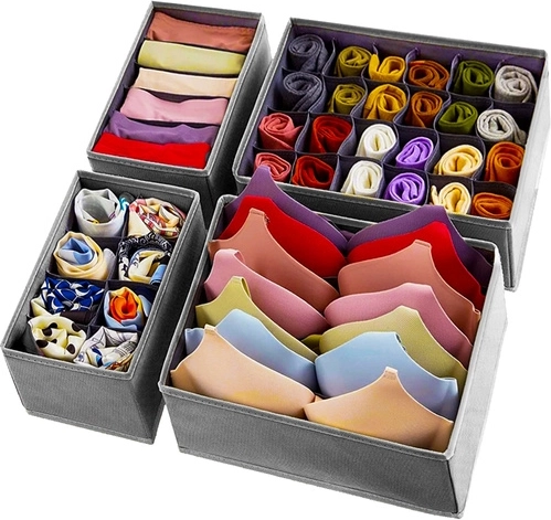 Ensemble de 4 organiseurs pour linge – gris