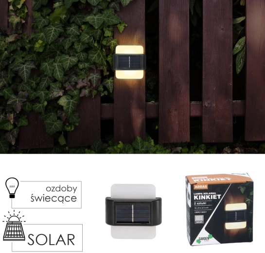 Lot de 2 appliques murales solaires LED ARRAS, blanc chaud, 9 × 9 × 2,3 cm