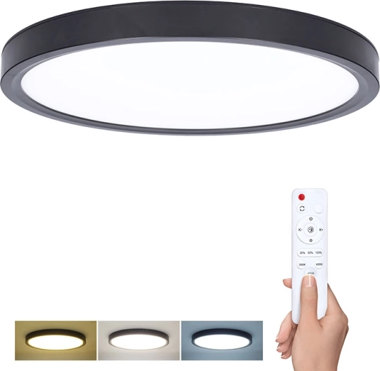 Solight Estela Black luminaire LED plafonnier et mural avec télécommande, 60 W, 4500 lm, 50 cm