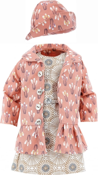 Tenue pour poupée 48 cm – ensemble manteau, petite robe et petit chapeau PETITCOLLIN