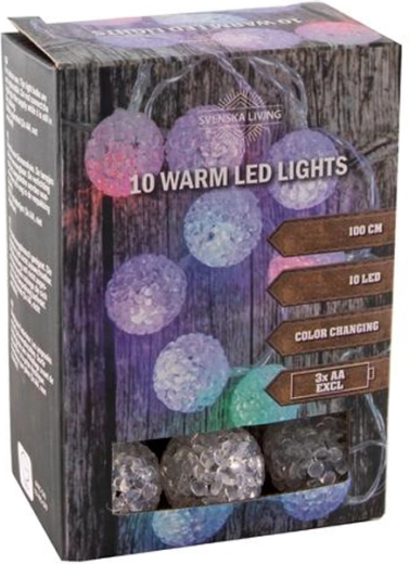 Guirlande lumineuse avec minuterie, 10 boules LED colorées, 100 cm
