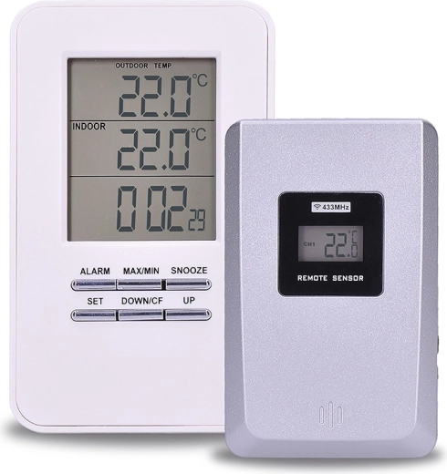 Thermomètre sans fil Solight avec capteur extérieur, heure et réveil, blanc