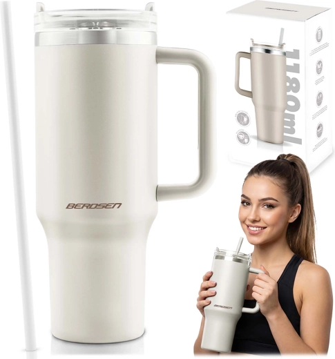 Mug isotherme Berdsen avec paille 1180 ml crème