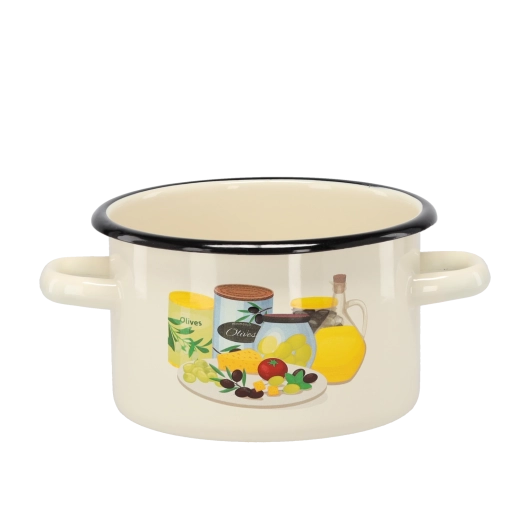 Casserole émaillée 2 l, 16 cm, crème avec motif olives