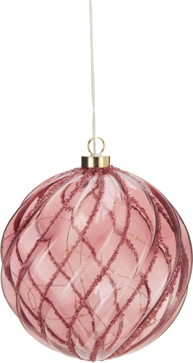 Décoration LED de Noël boule bordeaux avec minuterie, 18 cm