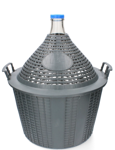 Dame-jeanne en verre 34 l à goulot étroit avec panier en plastique