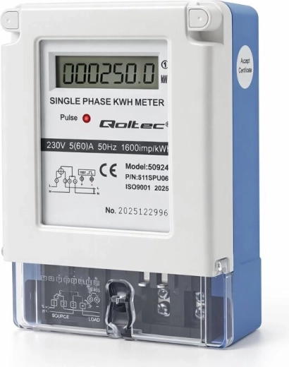 Compteur d’énergie monophasé Qoltec 230 V 5(60) A LCD