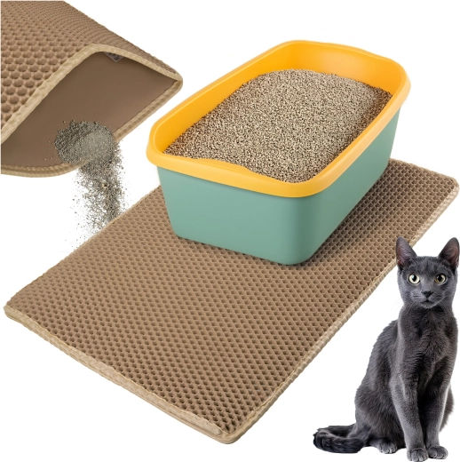 Tapis de litière beige à double couche pour bac à litière pour chat Purlov 75 × 55 cm – Beige